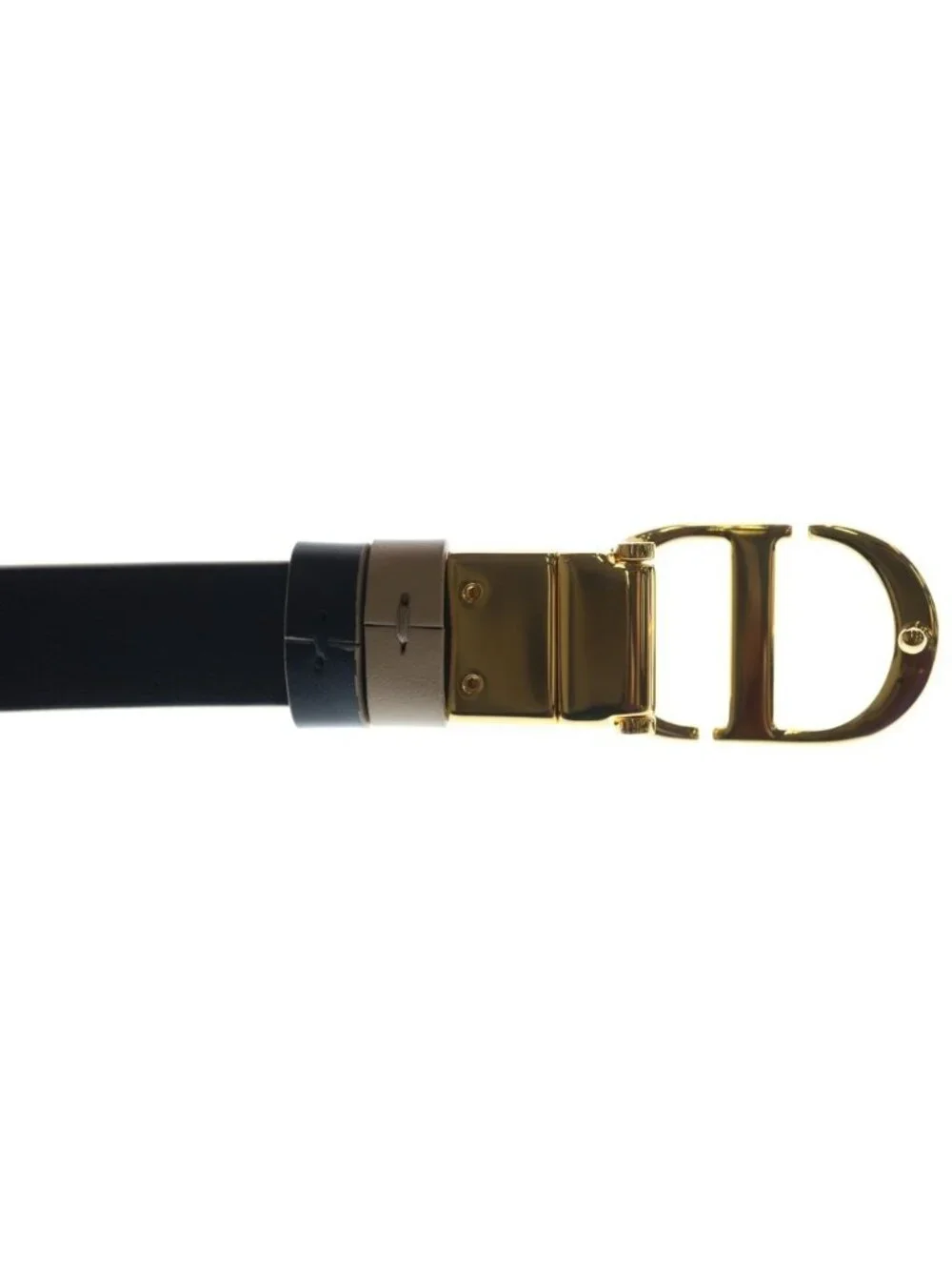 Dior CD Logo Buckle Reversible Belt Gold Leather Beige Black